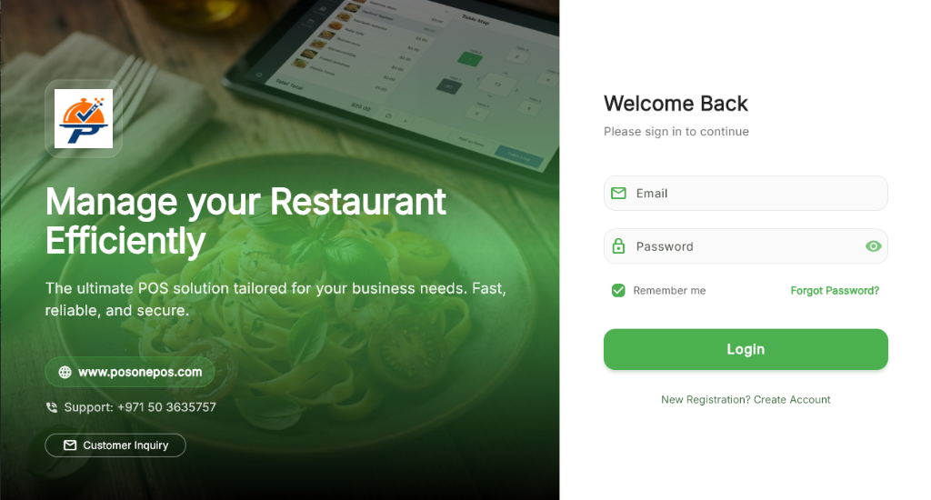 POSOne Restaurant POS System Interface Oman - Tables, KDS, 5% VAT